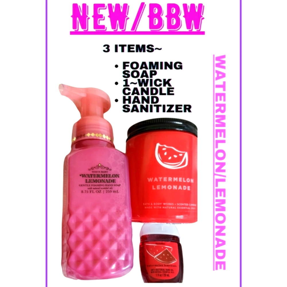 🔥3 ITEMS~WATERMELON LEMONADE- 1 EACH OF SOAP,CANDLE,SANITIZER